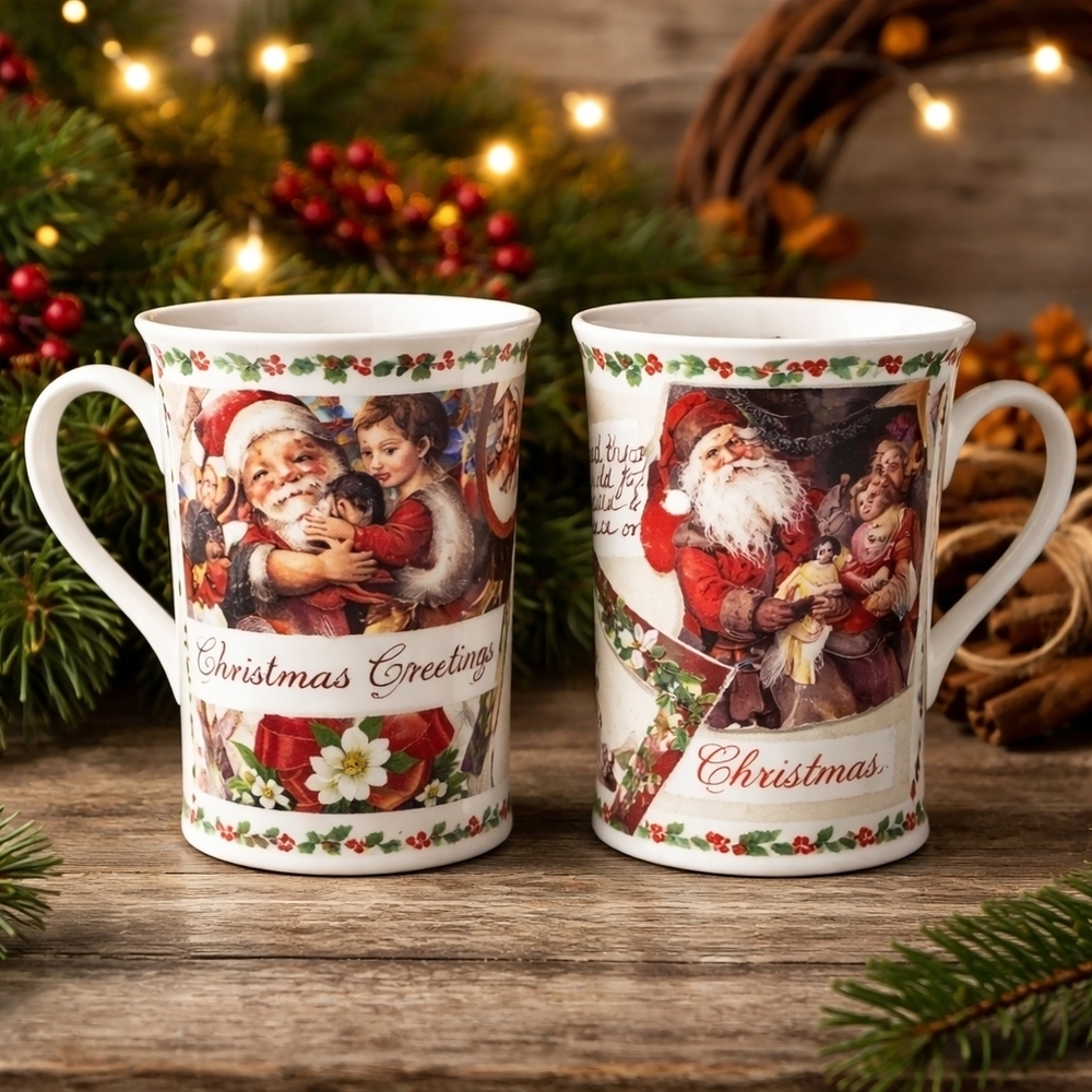 Vintage 1997 Christmas Time Roy Kirkham Fine Bone China Mugs